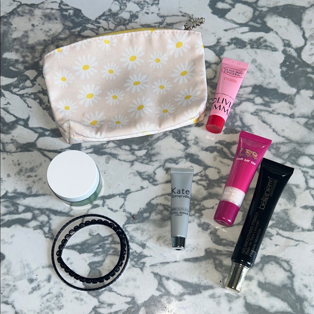 Floral Cosmetic Pouch with Beauty Products